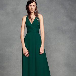 Chiffon Halter Bridesmaid Dress with Tulle Bow